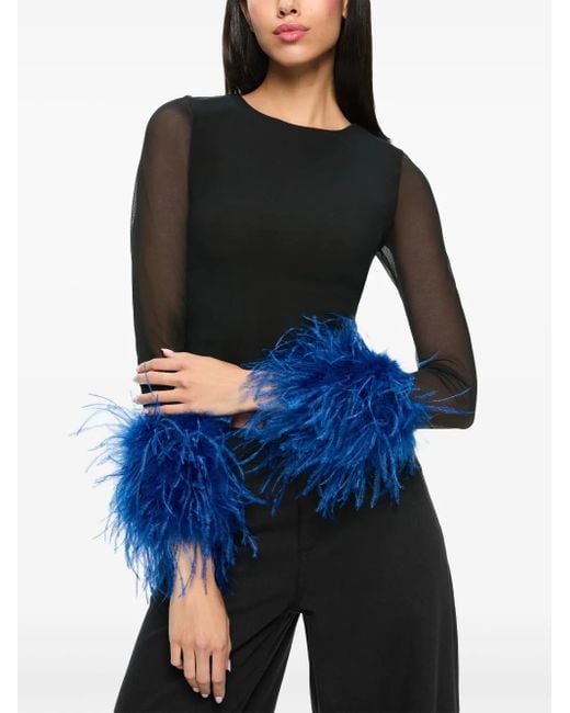 Alice + Olivia Delaina Mesh Top Met Lange Mouwen in het Blue
