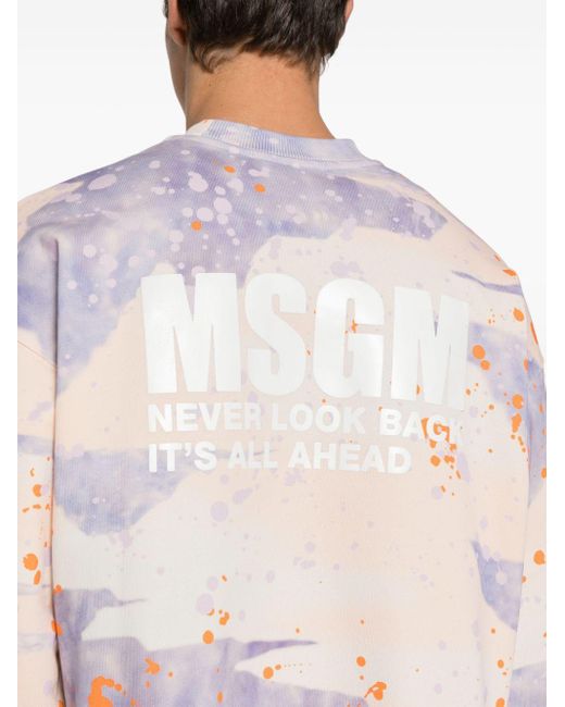 MSGM Pink Paint-splatter Cotton Sweatshirt for men