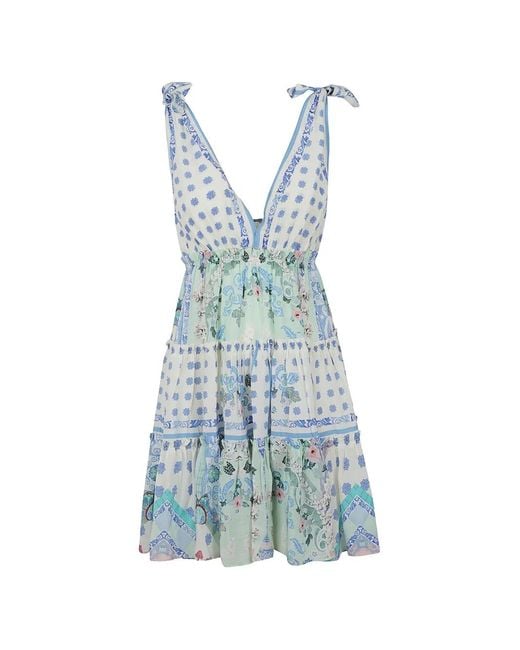 Camilla Blue Floral-Print Tiered Dress