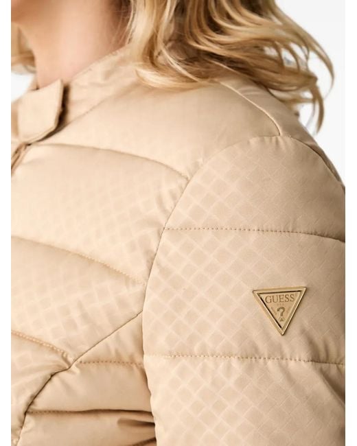 Guess Blue Quilted Logo-Plaque Puffer Jacket