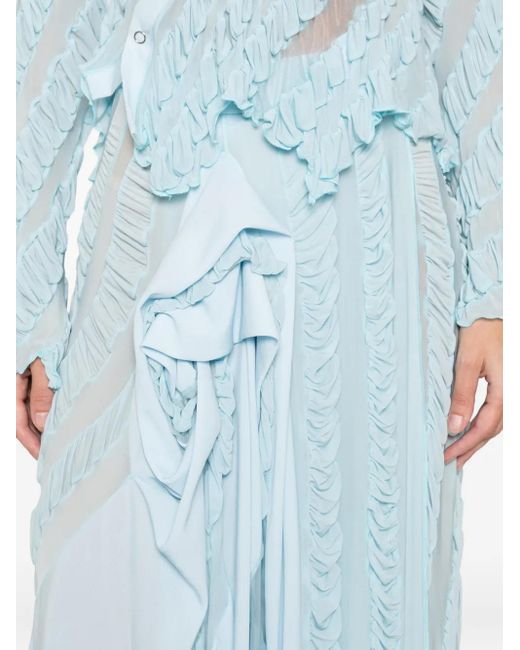Anni Salonen Blue Rose-Detail Ruffled Midi Skirt