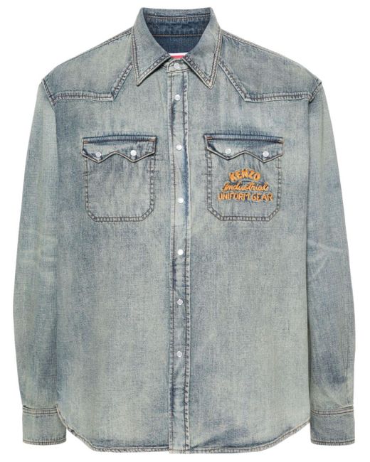 KENZO Gray Denim Shirt With Embroidery for men