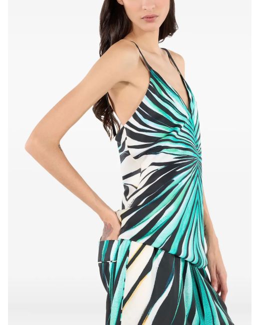 Roberto Cavalli Green Silk Printed Top