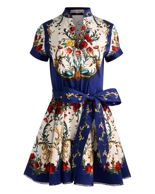 Alice + Olivia Blue Lucy Minikleid mit Blumen-Print