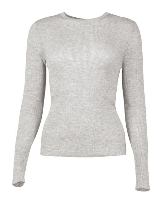 Michael Kors Gray Ribbed Round-Neck Pullover