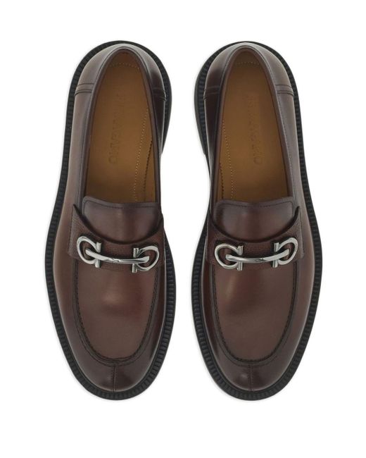 Ferragamo Brown Gancini-buckle Leather Boat Shoes for men