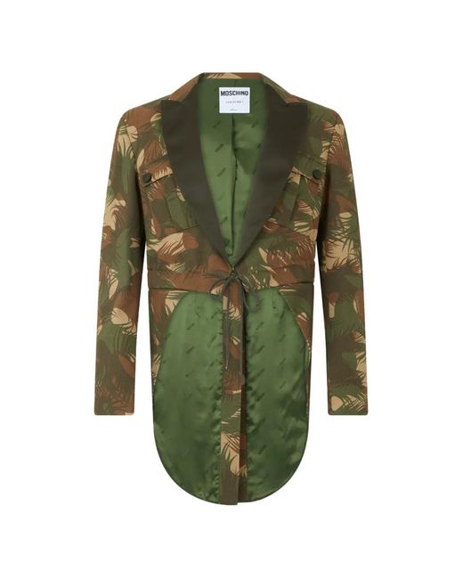 Moschino Green Camouflage-Print Notched-Collar Jacket for men