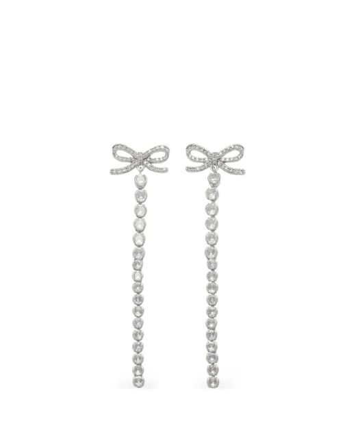Self-Portrait White Crystal Bow Droplet Earrings