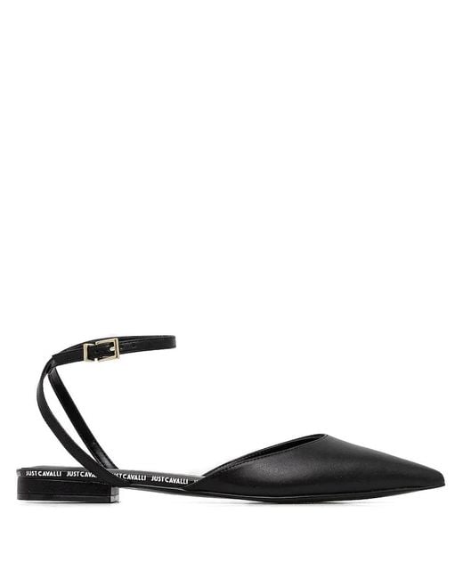 Just Cavalli Black Ankle-Strap Pointed-Toe Flats