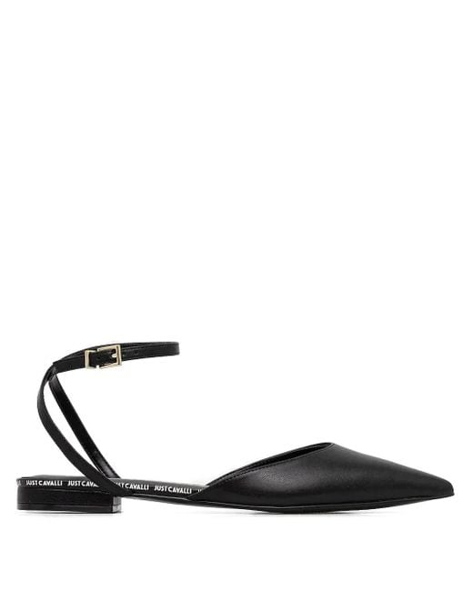 Just Cavalli Black Ankle-Strap Pointed-Toe Flats