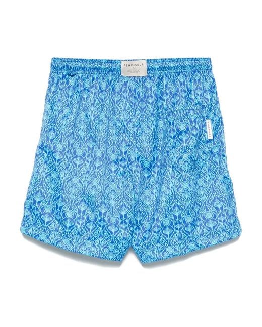 Peninsula Blue Patterned Swim Shorts for men