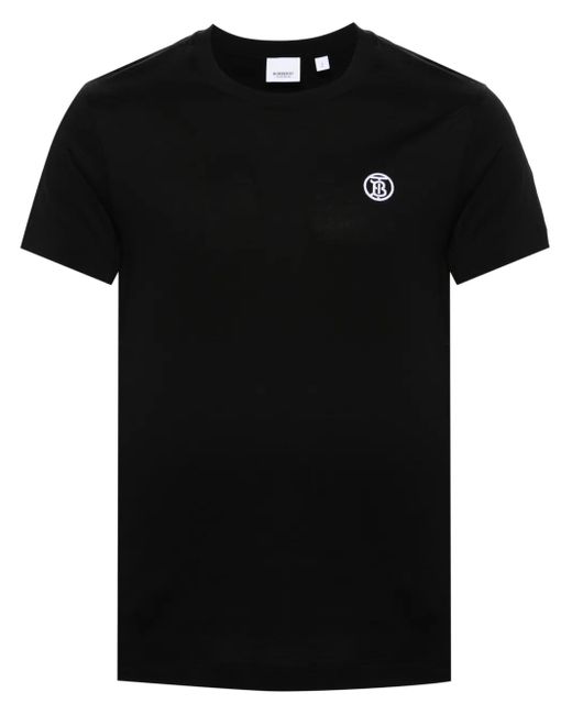 Burberry Black Logo-Embroidered Cotton T-Shirt for men