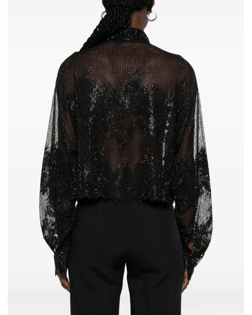 Ermanno Scervino Black Sequin-Embellished Buttoned Shirt