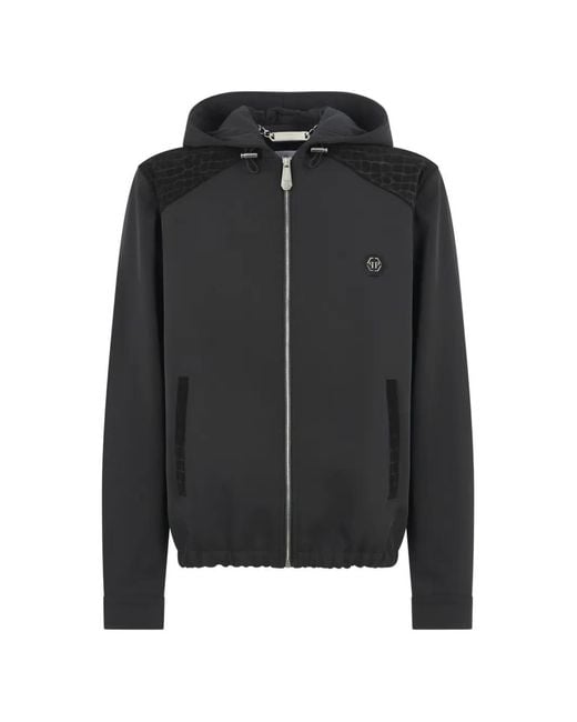 Philipp Plein Black Crocodile-Effect Panelled Jacket for men