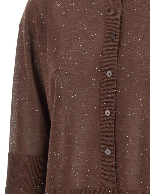 Kangra Brown Sequin-Embellished Buttoned Cardigan