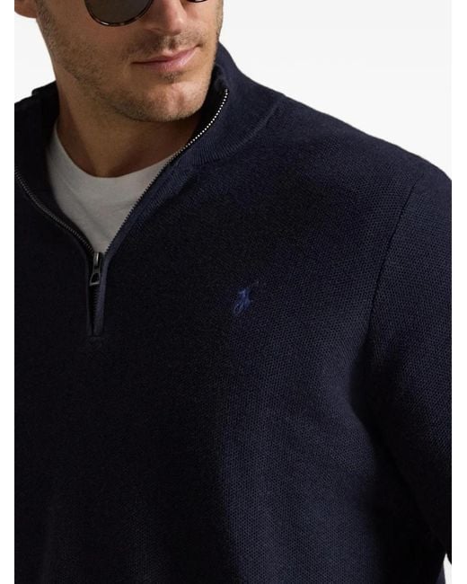 Polo Ralph Lauren Blue Mesh-Knit Quarter-Zip Sweater for men