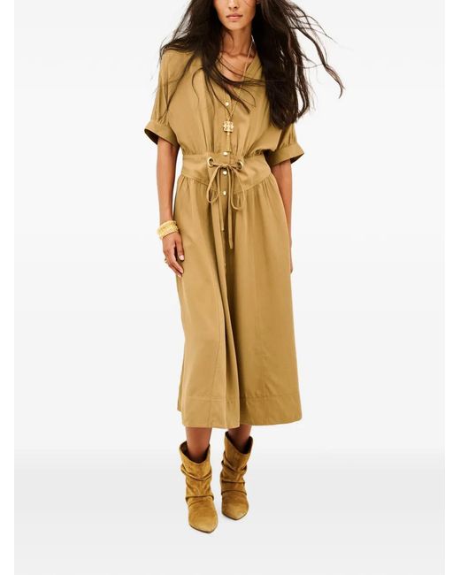 Ba&sh Natural Parisa Drawstring-Waist Flared Midi Dress