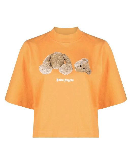 Palm Angels Orange Teddy Bear-Print T-Shirt