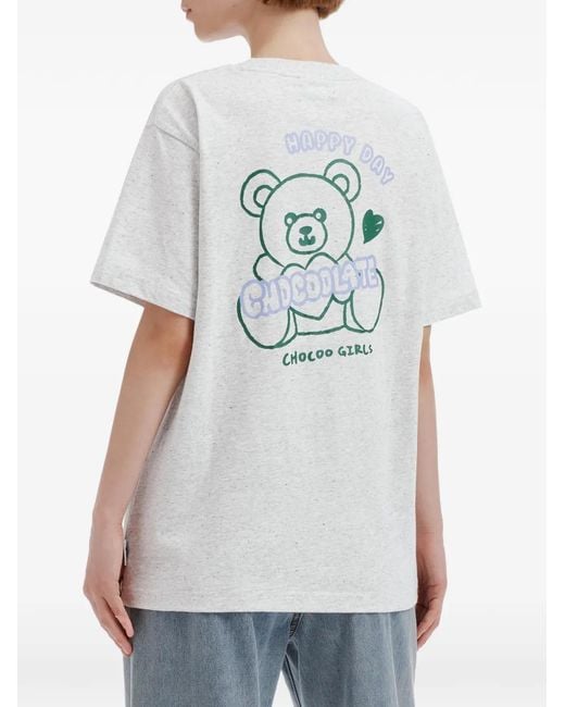 Chocoolate White Bear-Print Cotton T-Shirt