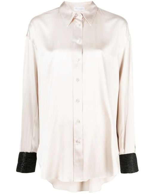 Brunello Cucinelli White Long-Sleeve Silk Blouse