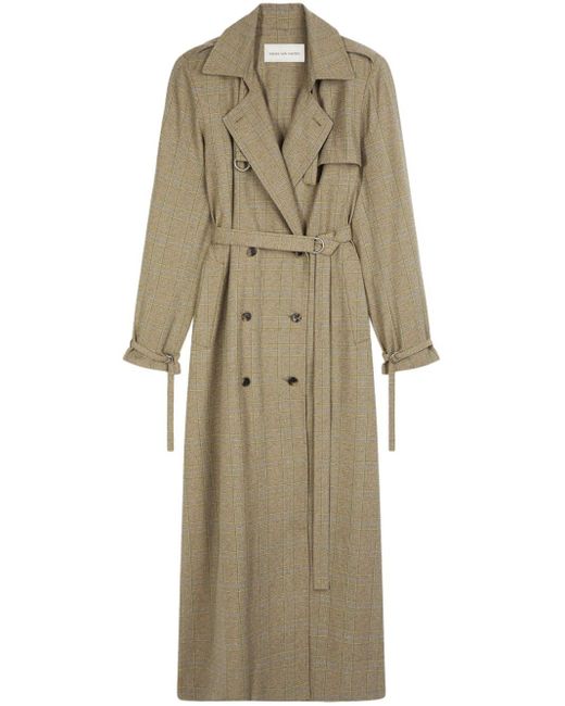 Dries Van Noten Natural Checked Belted Trench Coat