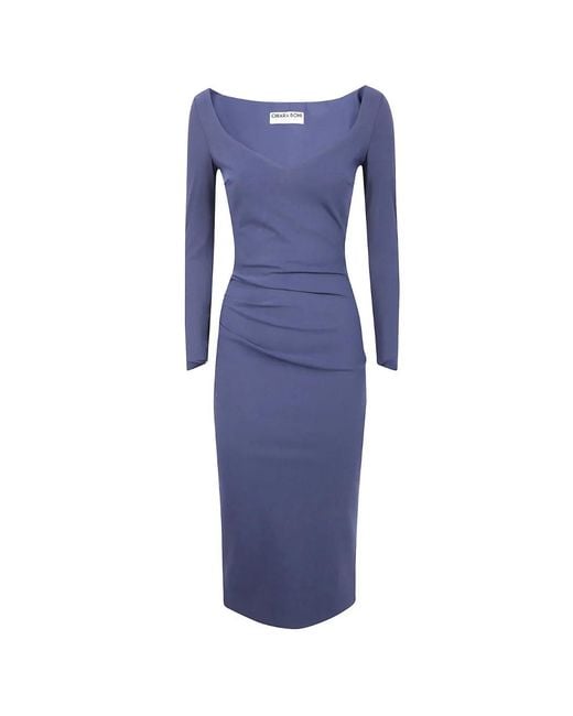 La Petite Robe Di Chiara Boni Purple Long-Sleeve Draped Midi Dress