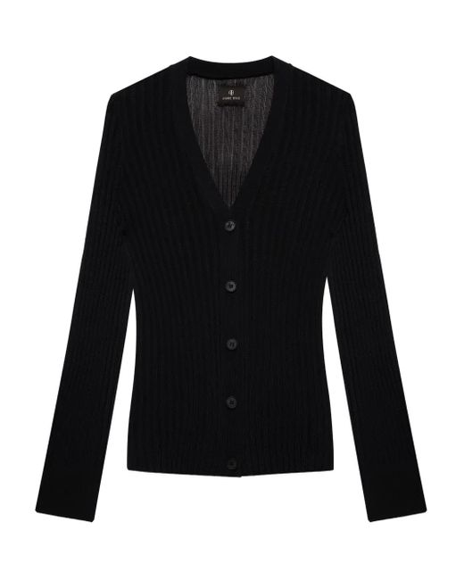 Anine Bing Black Matheo Ribbed Buttoned Cardigan