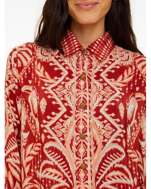 Farm Rio Red Buttoned Patterned Pajama Shirt