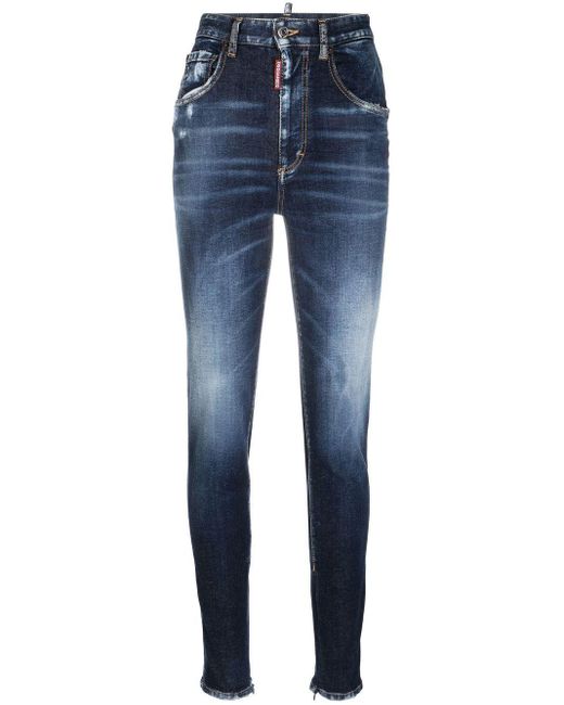 DSquared² Blue Ausgeblichene Skinny-Jeans mit hohem Bund