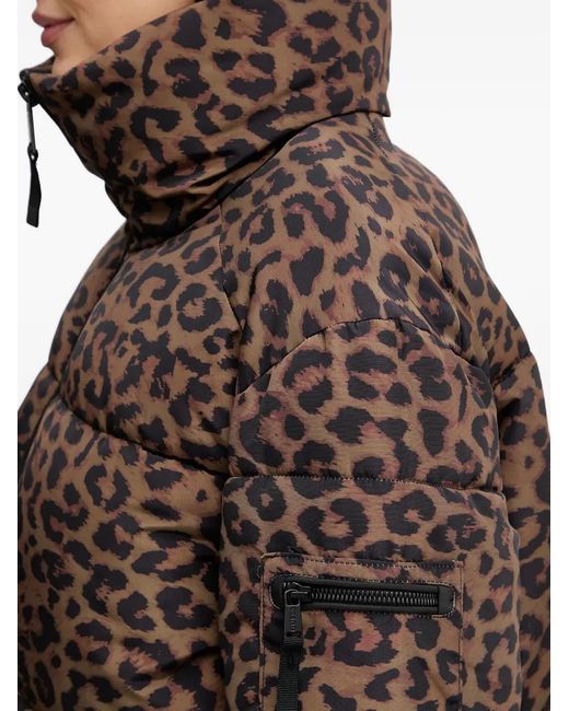 Guess Brown Animal-Print Zip-Up Jacket