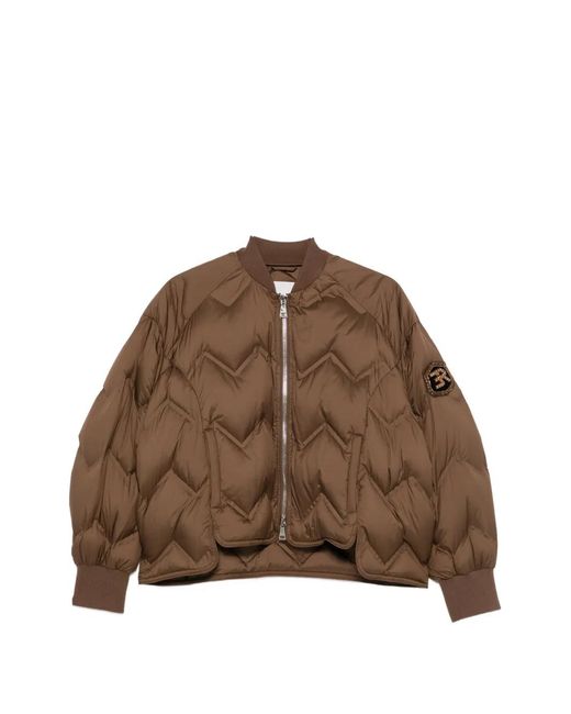 ERMANNO FIRENZE Brown Chevron-Quilted Logo-Patch Jacket