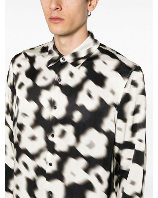 Sandro Black Floral-print Button-up Shirt for men