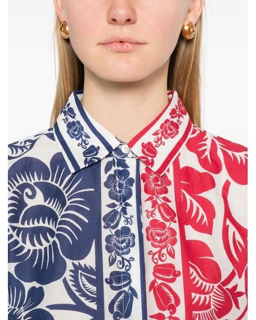 Farm Rio Blue Floral-print Short-sleeve Shirt