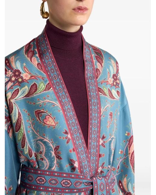 Etro Blue Kesa Paisley-Print Belted Coat