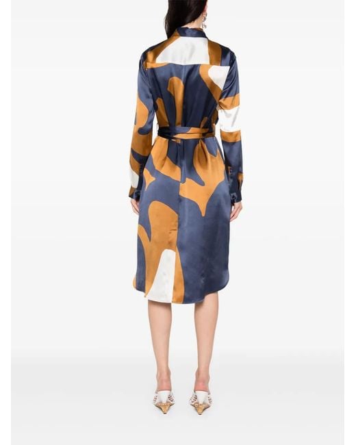 Kiton Blue Printed Midi Dress