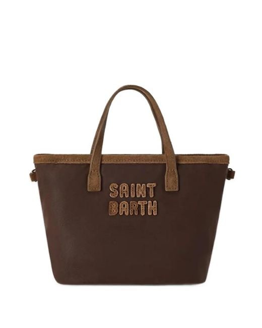 Mc2 Saint Barth Brown Mini City Waxed Bag With Logo Embroidery