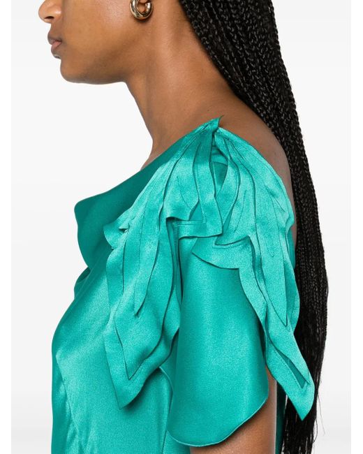 Alberta Ferretti Green Satin Maxi Dress