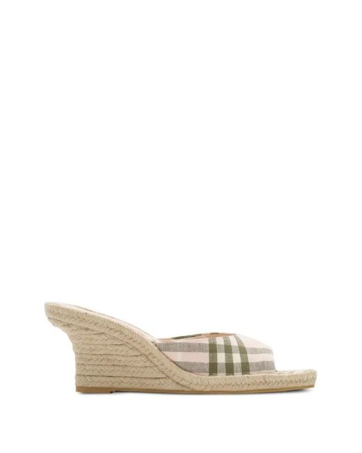 Burberry White Check Mews Espadrille Mules