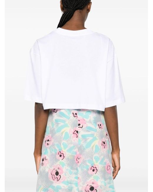 Marni White Cropped T-Shirt With Print
