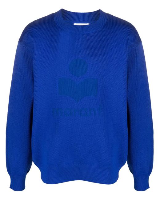 Isabel Marant Blue Jacquard Logo Knit Sweater for men