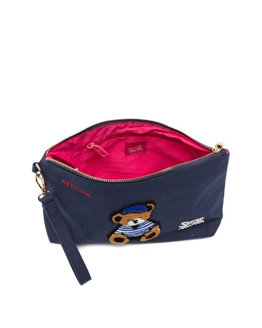 Secret Pon-pon Blue Saint Tropez Teddy-Patch Clutch Bag