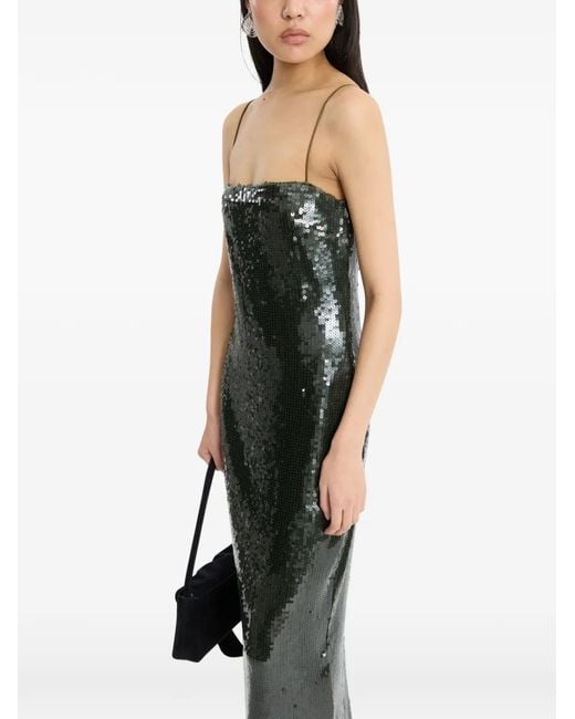 ROTATE BIRGER CHRISTENSEN Green Maxi Length Spaghetti Strap Dress With Square Neck