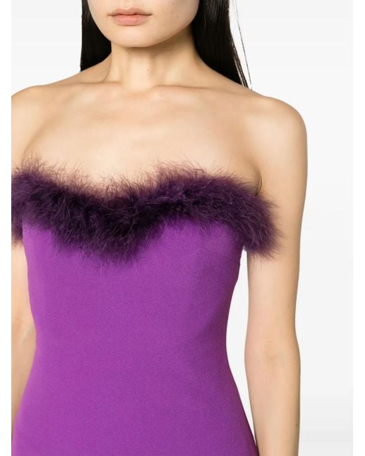Amen Purple Feather-Trim Strapless Crepe Minidress