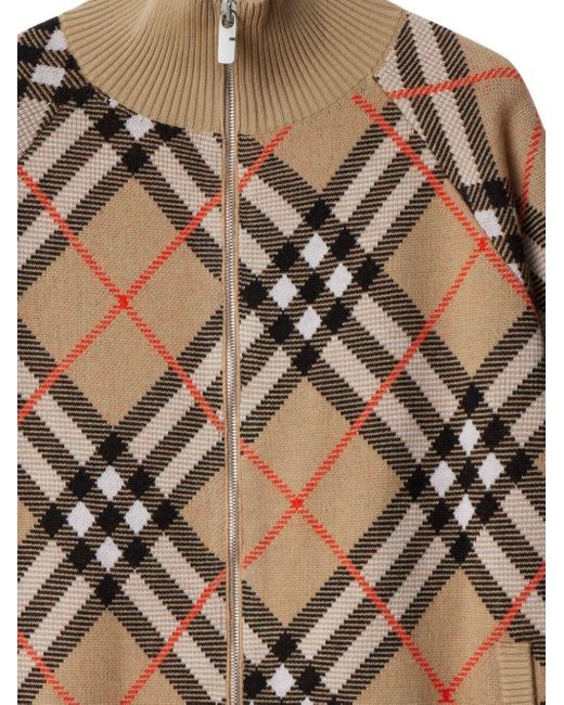 Burberry Brown Vintage Check Zip-Up Cardigan for men