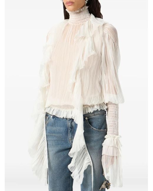 Blumarine White Pleated Ruffle Top