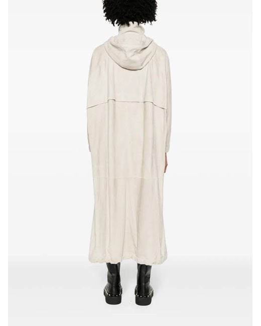 Brunello Cucinelli White Hooded Suede Trench Coat