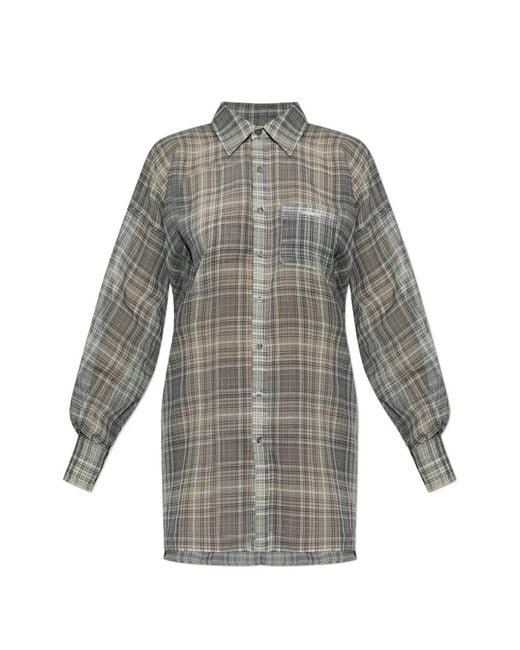 Coperni Gray Plaid Drawstring-Waist Shirt