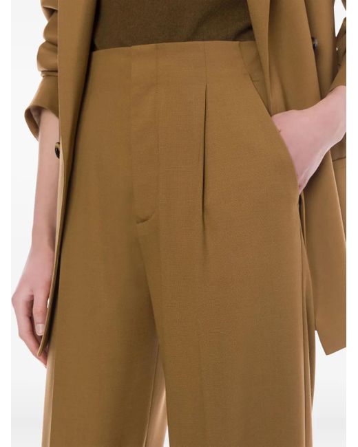 Alberta Ferretti Natural Pleated High-Waisted Trousers