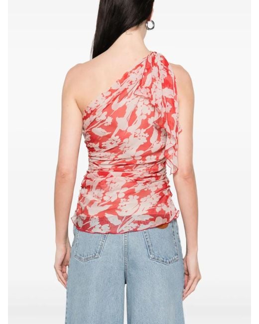 Victoria Beckham Red One-Shoulder Ruched Top