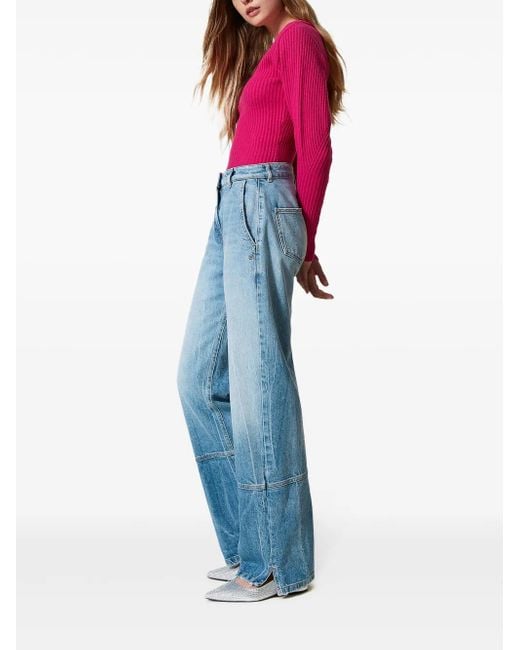 Twinset Blue Seam-Detail Wide-Leg Jeans